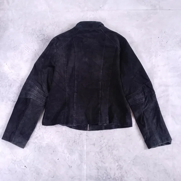 Vintage Bum Equipment Women’s Black Suede Zip-Front Leather Jacket - Picture 4 of 14